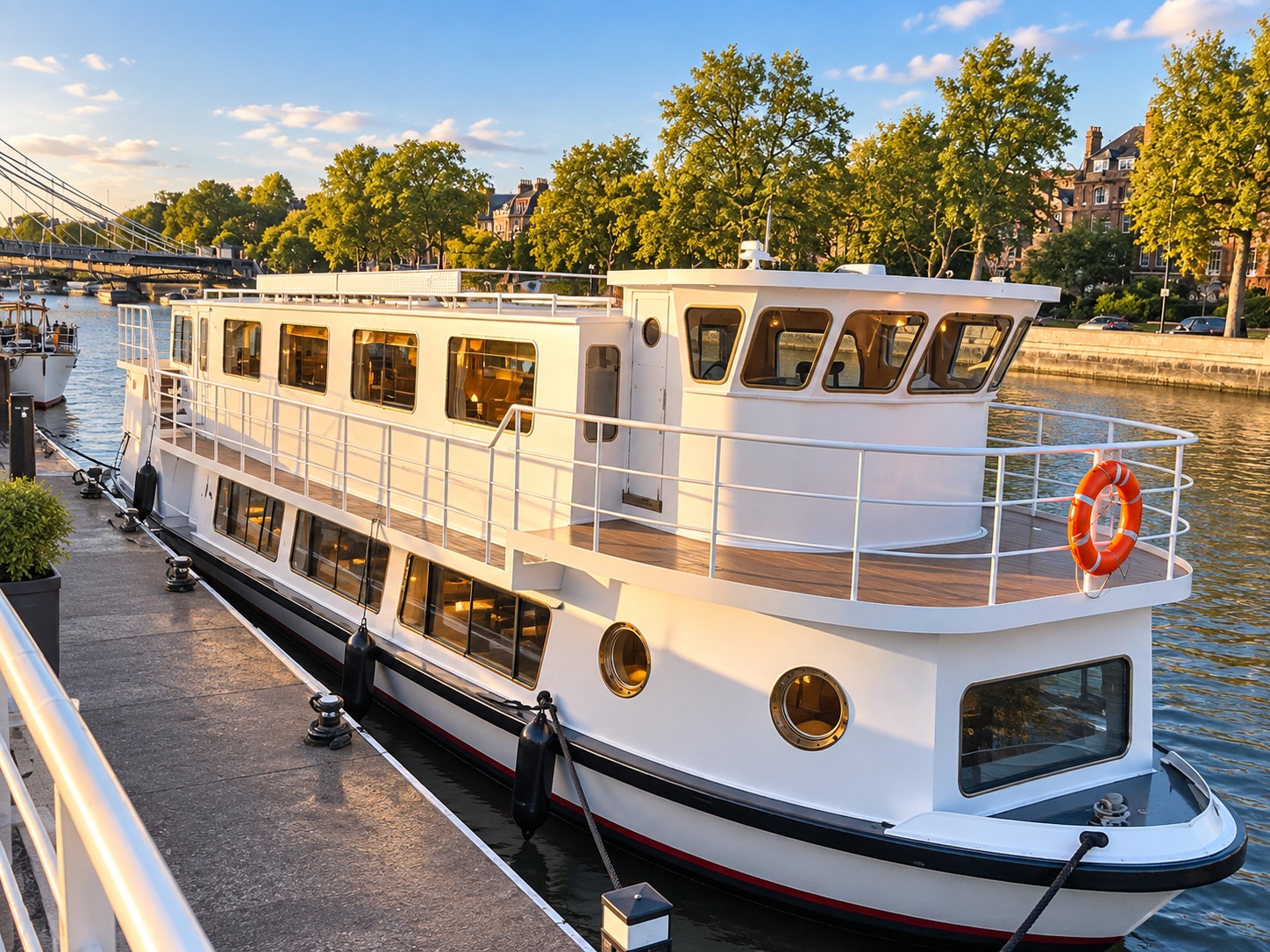 Spirit of London moored beside the Thames
