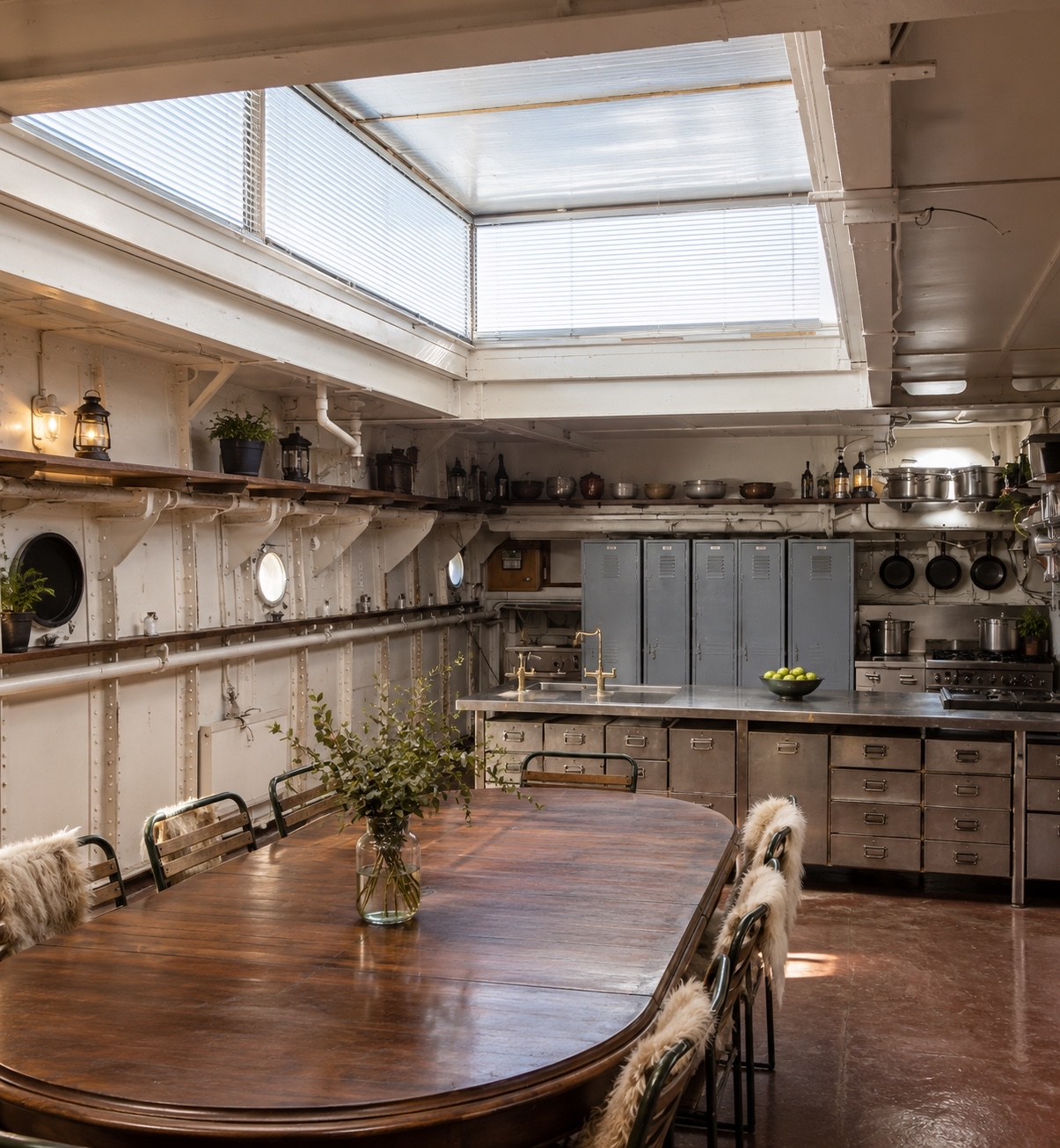 Atmospheric private dining space aboard the vessel