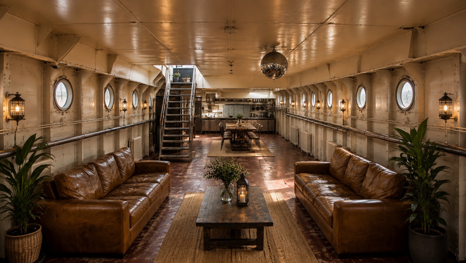 The main lounge inside The War Ship London